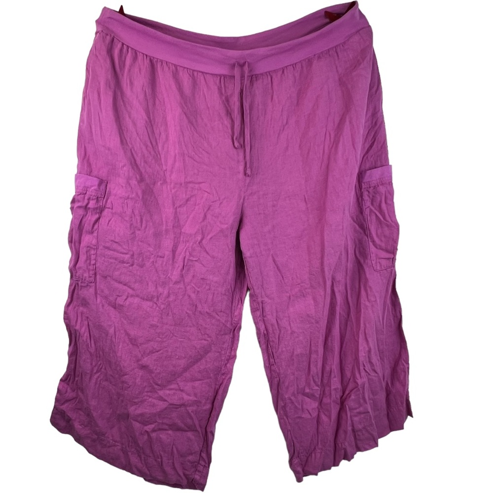 New FLAX Full Time Linen Cargo Pocket Pants 3G 3X Peony Pink